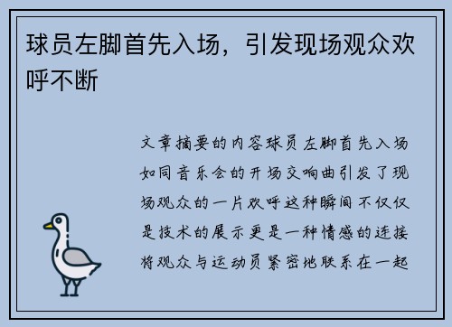 球员左脚首先入场，引发现场观众欢呼不断